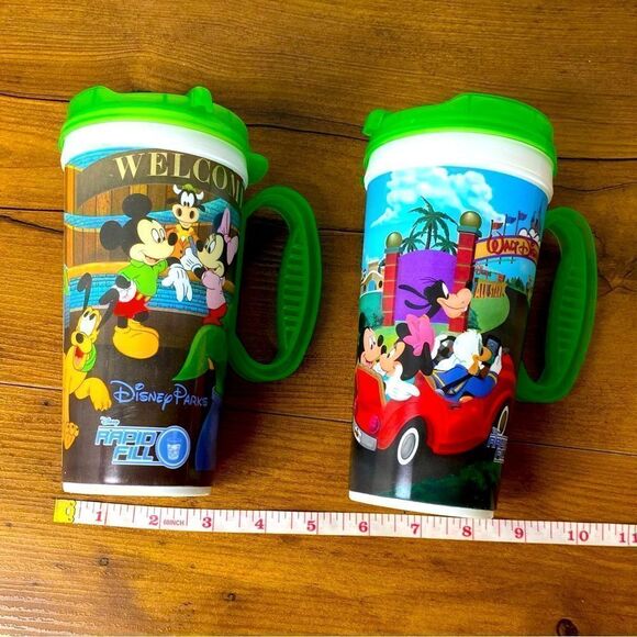 Lot of 2 Walt Disney Parks Rapid Fill Hot Cold Refillable Souvenir Mug Cups. - Picture 1 of 12